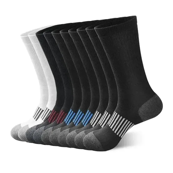 Set of 10 pairs of Habicare men's plus size athletic socks in three colors, suitable for sports and casual wear.