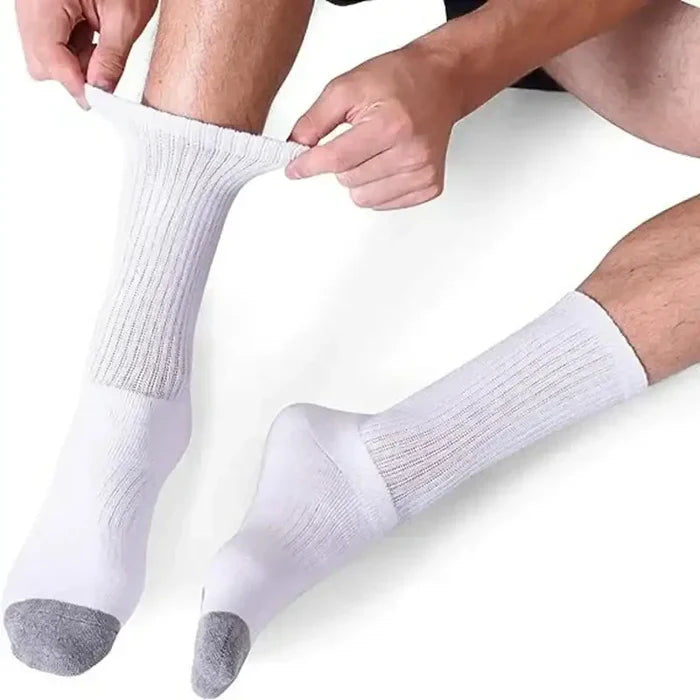 Set of 10 plus size men's athletic socks in three colors, featuring comfortable sports sock design by Habicare.
