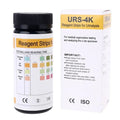 Pack of 100 URS-4K urinalysis reagent strips by 9eight5 showing multi-parameter testing strips for medical analysis.