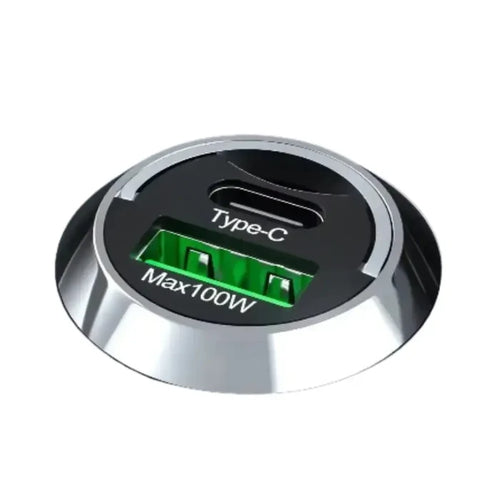 Habicare 9eight5 100W Mini USB-C fast car charger adapter plugged into a vehicle's power outlet.