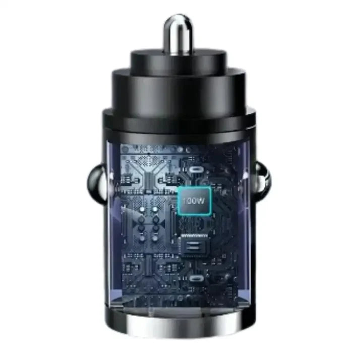 Habicare 100W Mini USB-C Fast Car Charger Adapter showing compact design and USB-C port for quick charging in vehicles.