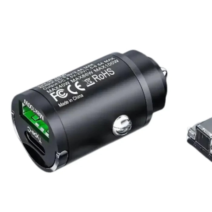 Habicare 100W Mini USB-C fast car charger adapter by 9eight5, compact design for quick charging in vehicles.