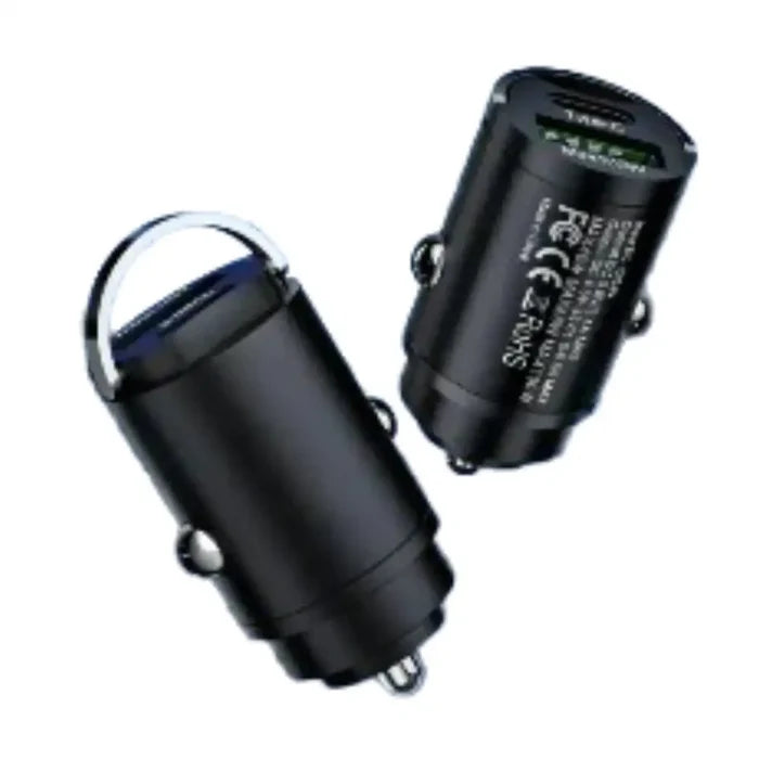 Habicare 100W Mini USB-C fast car charger adapter by 9eight5, compact design, plugged into a car cigarette lighter port.