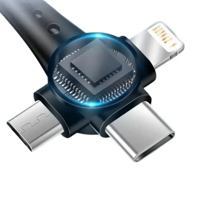 Habicare 120W 3-in-1 USB-C super-fast retractable charging cable with TWS compatibility, shown coiled and extended.