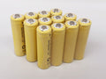 Set of 12 dealonlinenz 1.2V AA rechargeable Ni-Cd batteries with 700mAh capacity, shown in a product image.