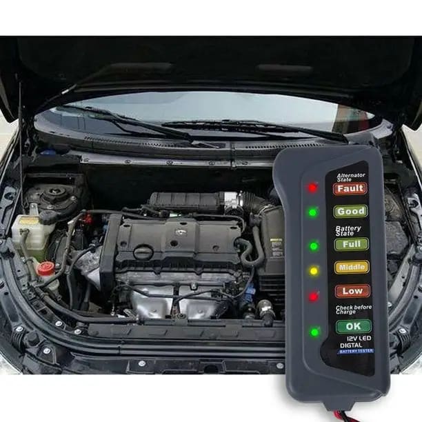 9eight5 12V LED car battery load tester for testing and diagnosing car battery performance and health.