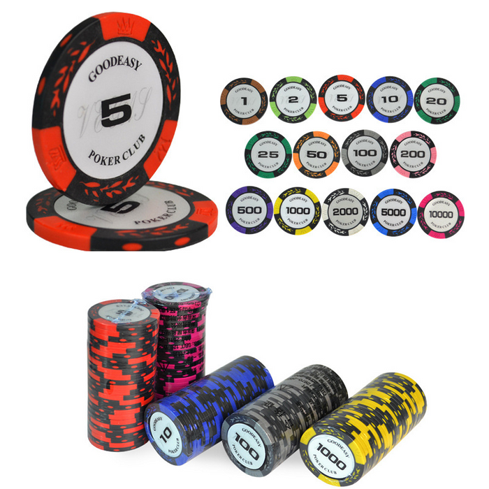 Set of 25 black and white 14g poker chips with dealonline.co.nz branding, suitable for casino poker games and gambling.