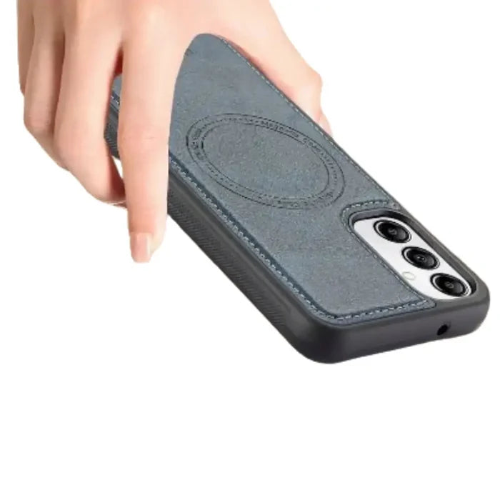 Blue 9eight5 leather 2-in-1 magnetic case for Samsung Series, designed by Habicare, with protective cover and stylish design.