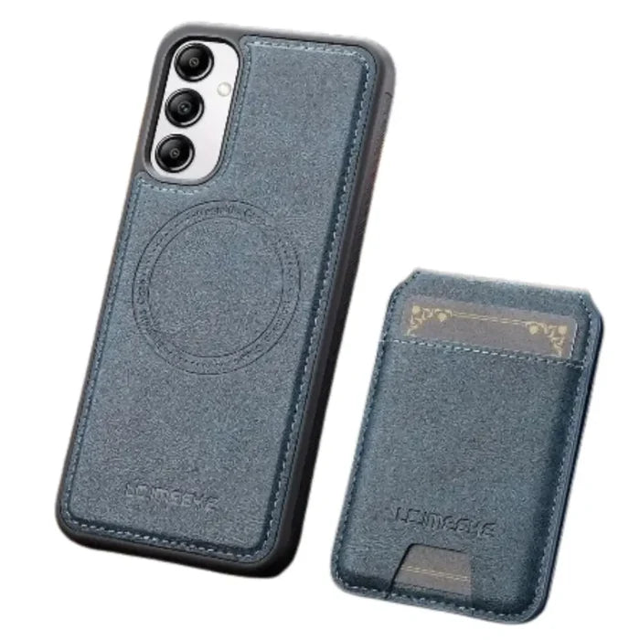 Blue 9eight5 leather 2-in-1 magnetic case for Samsung Series, featuring a sleek and protective design by Habicare.
