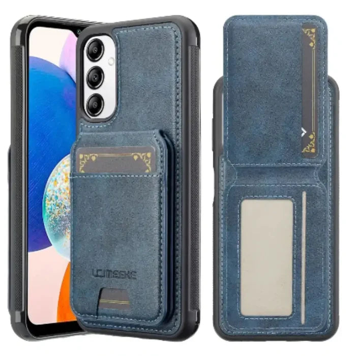 Blue 9eight5 leather 2-in-1 magnetic case for Samsung Series, featuring protective design and sleek finish.