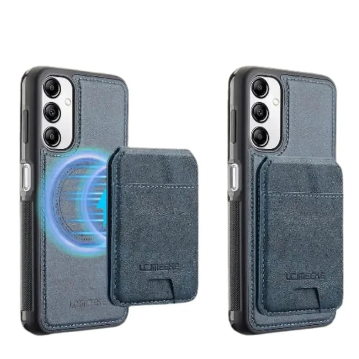 Blue 9eight5 leather 2-in-1 magnetic case for Samsung Series by Habicare, featuring a sleek, protective design.
