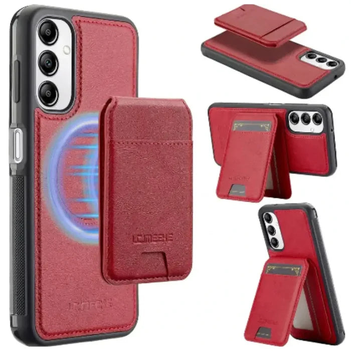Red 9eight5 leather 2-in-1 magnetic case for Samsung series, featuring durable material and sleek design for protection and style.
