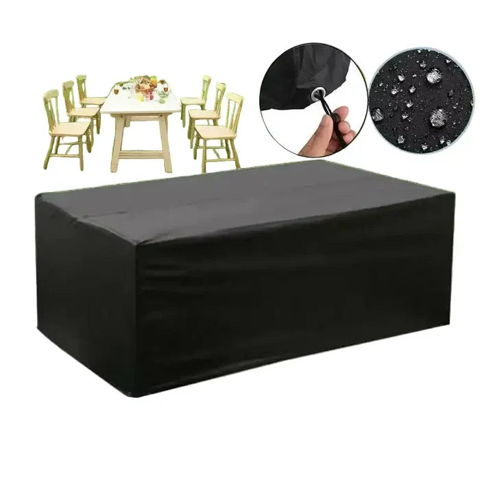 Habicare 210D Oxford waterproof garden table cover, UV and windproof, shown in a natural outdoor setting with a sturdy fit.