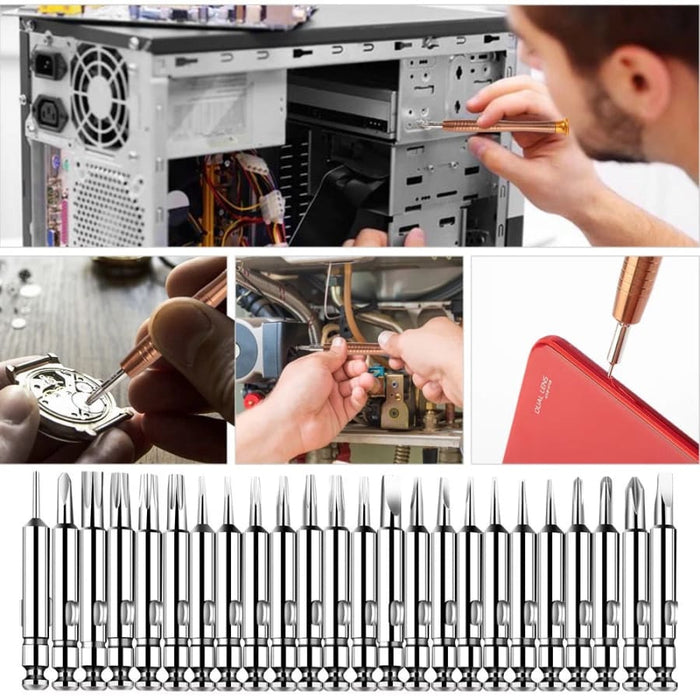Set of 25 mini precision screwdrivers for watch repair, featuring various small tools for detailed watch maintenance.