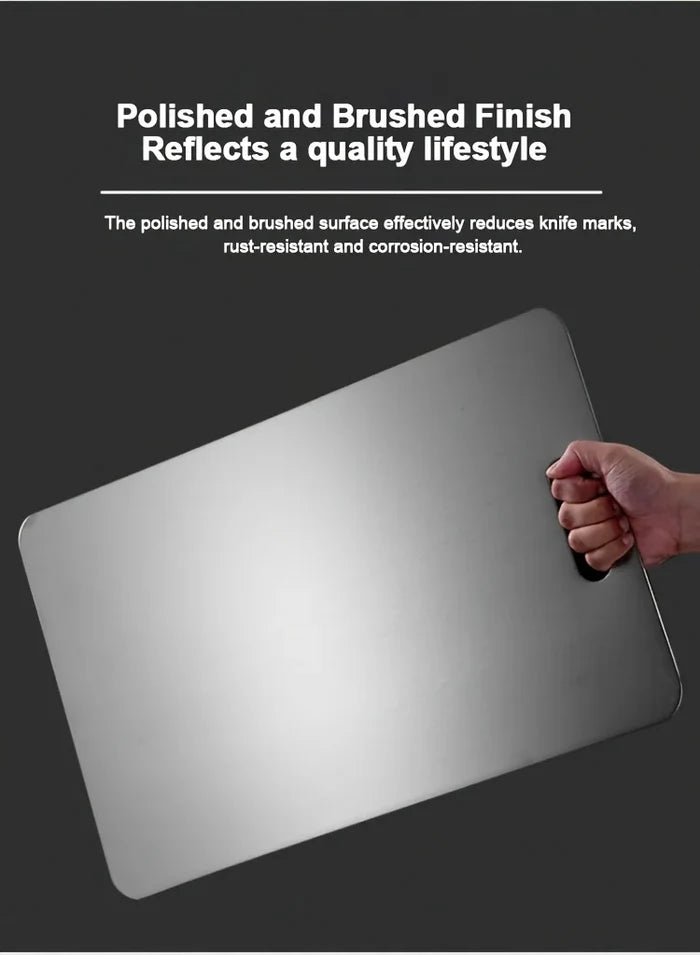 Two stainless steel chopping boards from ShopHub NZ, durable kitchen cutting boards for food prep.