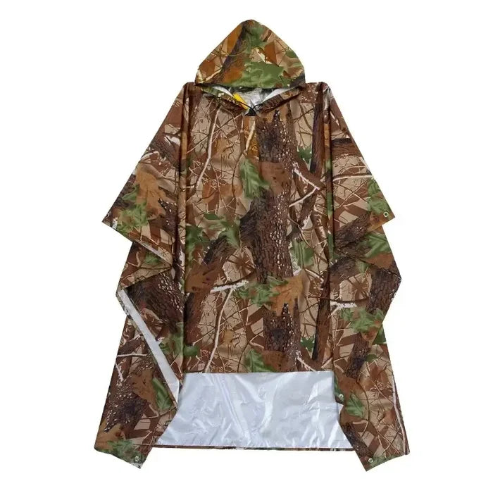 Habicare 3-in-1 rain poncho, waterproof tent, and picnic mat for hiking and outdoor activities, shown in an outdoor setting.