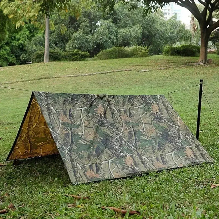 Habicare 3-in-1 rain poncho, waterproof tent, and picnic mat shown in a compact, multifunctional outdoor gear design.