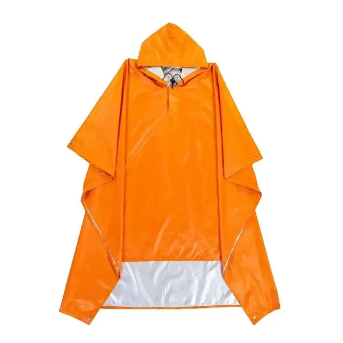 Habicare 3-in-1 rain poncho, waterproof tent, and picnic mat for hiking, cycling, and outdoor activities, shown in outdoor setting