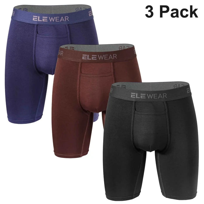 Three pairs of men's breathable modal boxer shorts from ShopHub NZ, showing comfortable, lightweight underwear with elastic waistbands.