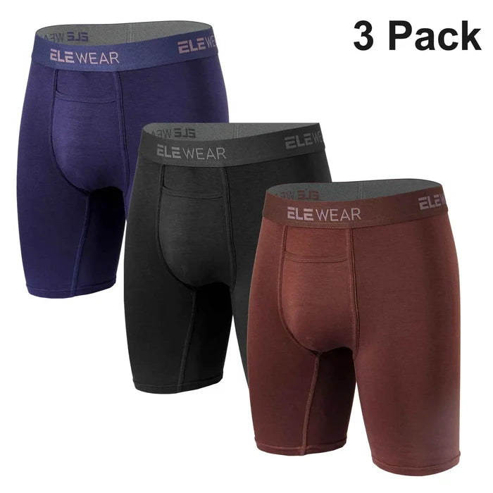 Three pairs of men's breathable modal boxer shorts from ShopHub NZ, featuring comfortable and lightweight underwear design.