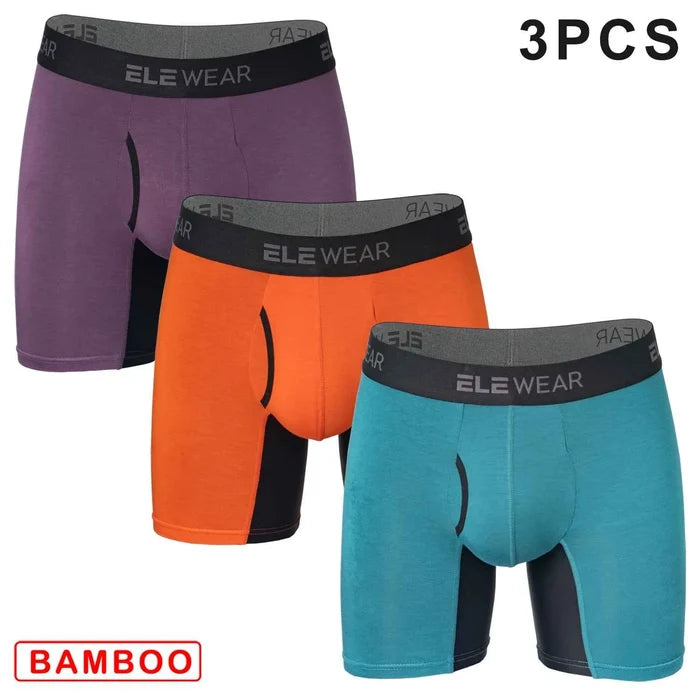 Three pairs of men's bamboo boxer shorts with opening, breathable and comfortable underwear from ShopHub NZ.