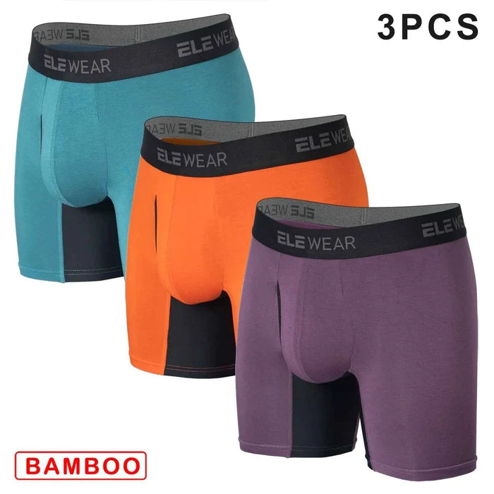 Three pairs of bamboo men's boxer shorts with front openings, breathable and comfortable men's underwear from ShopHub NZ.