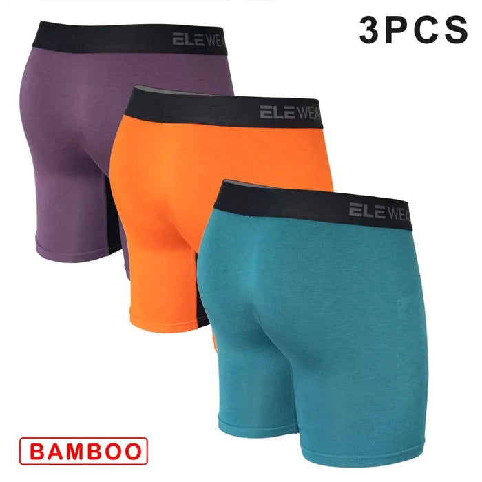 Three bamboo men's boxer shorts with opening, breathable design, in a set of three from ShopHub NZ, featuring comfortable, natural fabric.