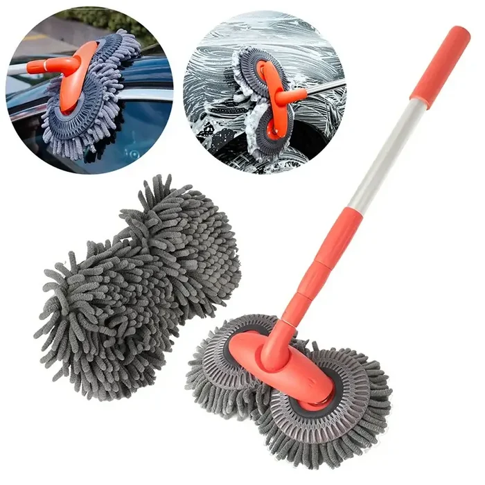 Habicare 3-Section Telescopic Car Wash Mop with double brush head for easy cleaning of car surfaces and hard-to-reach areas.