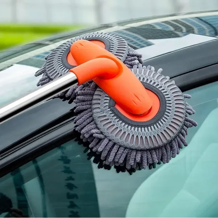 HBC Habicare 3-section telescopic car wash mop with double brush head for effective vehicle cleaning.