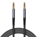 Techplus 3.5mm male to male AUX audio adapter cable showing the black cable with metal connectors on both ends.