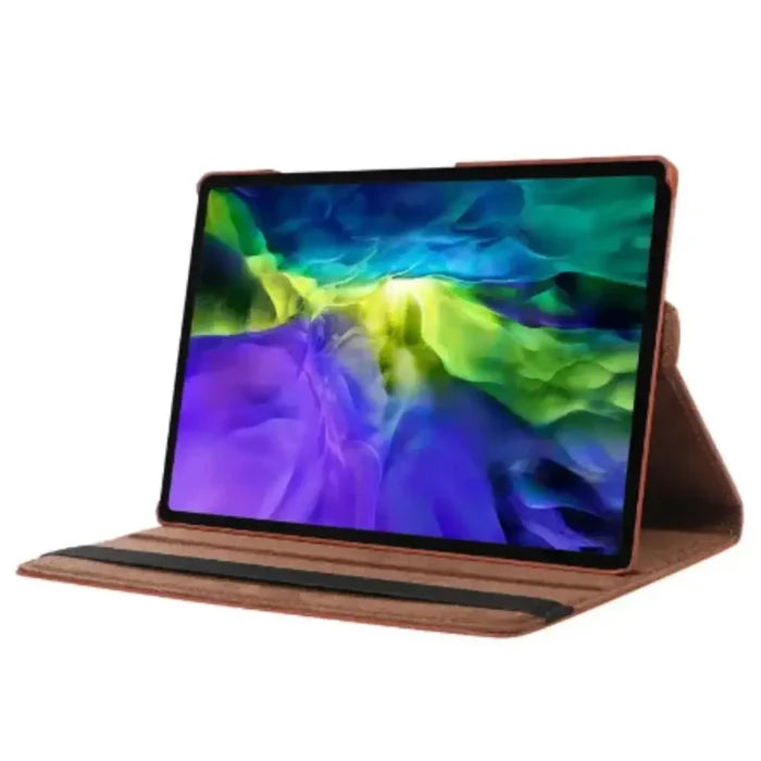 Brown 360° rotating case for Samsung Galaxy Tab by 9eight5, made by Habicare, showing the protective cover with rotating stand feature.