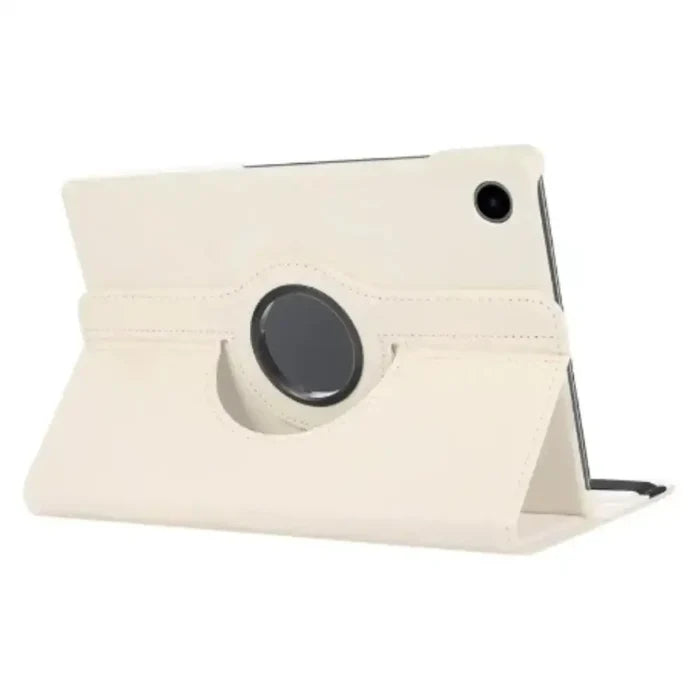 White 360° rotating case for Samsung Galaxy Tab by 9eight5, designed for protection and adjustable viewing angles.
