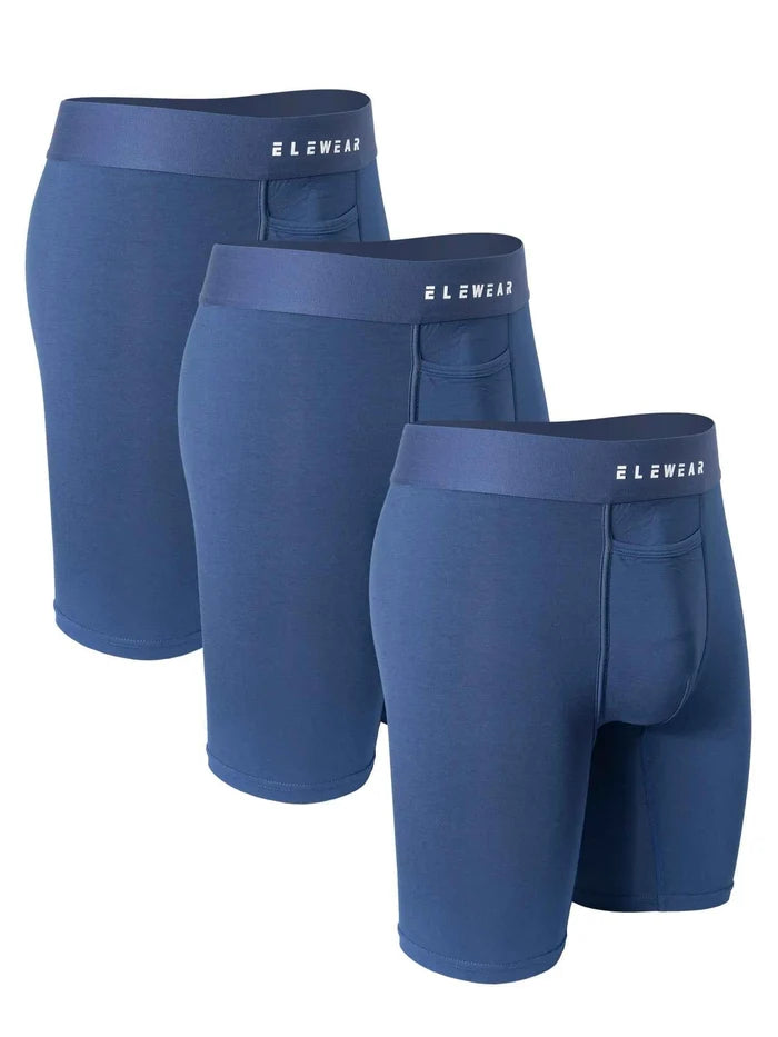 Three men's breathable modal boxer shorts with open fly design, featuring comfortable fit and lightweight fabric.
