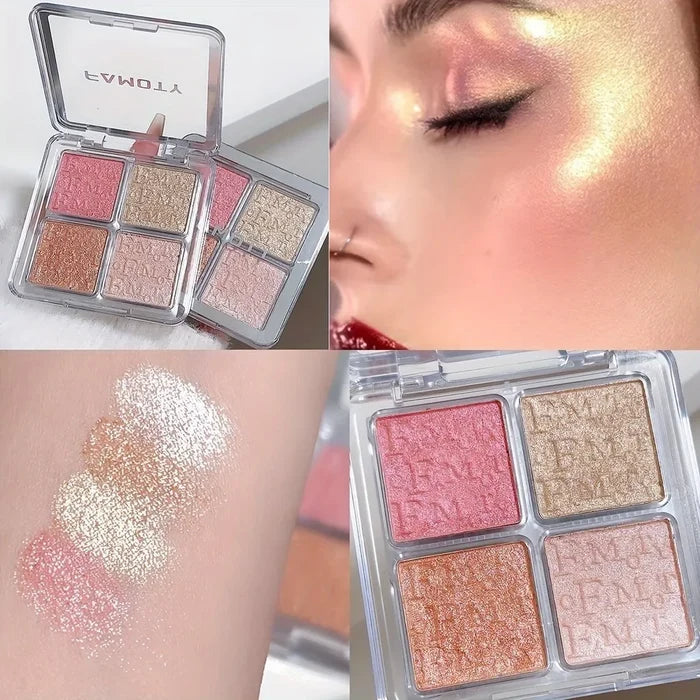 ShopHub NZ 4-color face highlighter palette with shimmery shades for glowing makeup looks, shown in the image.