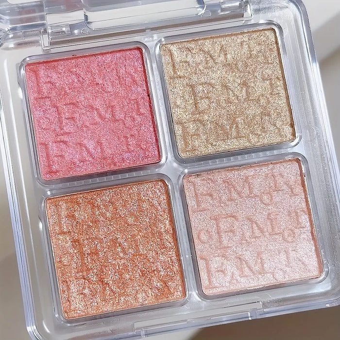 ShopHub NZ 4-color face highlighter palette with shimmering shades for glowing makeup looks, shown with open compact and highlighter pans.