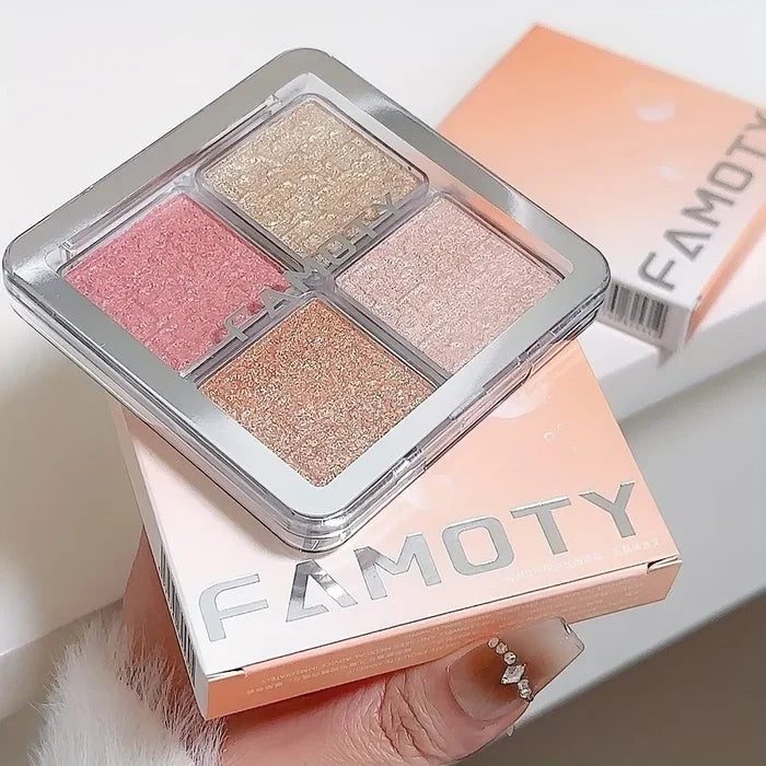 Four-color face highlighter palette from ShopHub NZ featuring shimmery shades for highlighting and glowing skin.