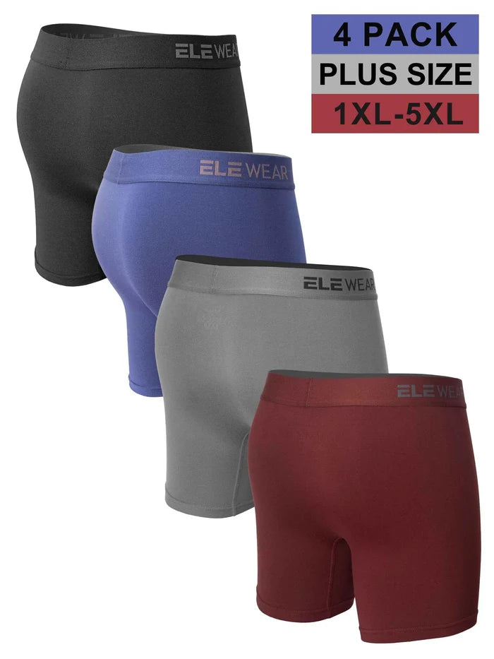 Four breathable men's boxers in plus size 1XL-5XL with open fly from ShopHub NZ, showing comfortable waistband and fabric details.
