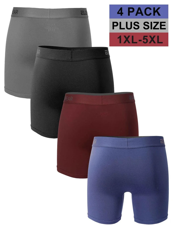 Four breathable men's boxer shorts in plus size with front opening, made by ShopHub NZ, shown in various colors.