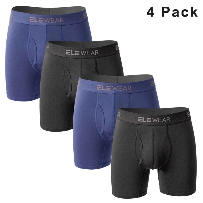 Four breathable men's boxer shorts with opening in plus size, featuring comfortable fabric and relaxed fit.