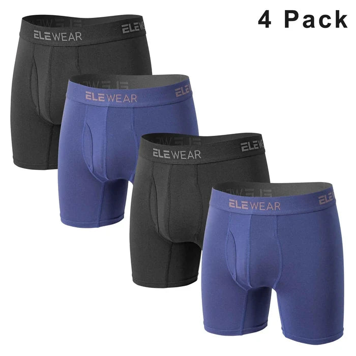 Four pairs of breathable men's boxer shorts with openings in plus size, featuring comfortable fabric and functional design.