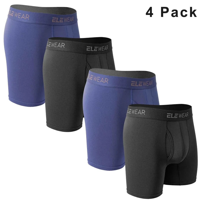 Four breathable men's boxer shorts with opening, plus size, in black and gray, made by ShopHub NZ.
