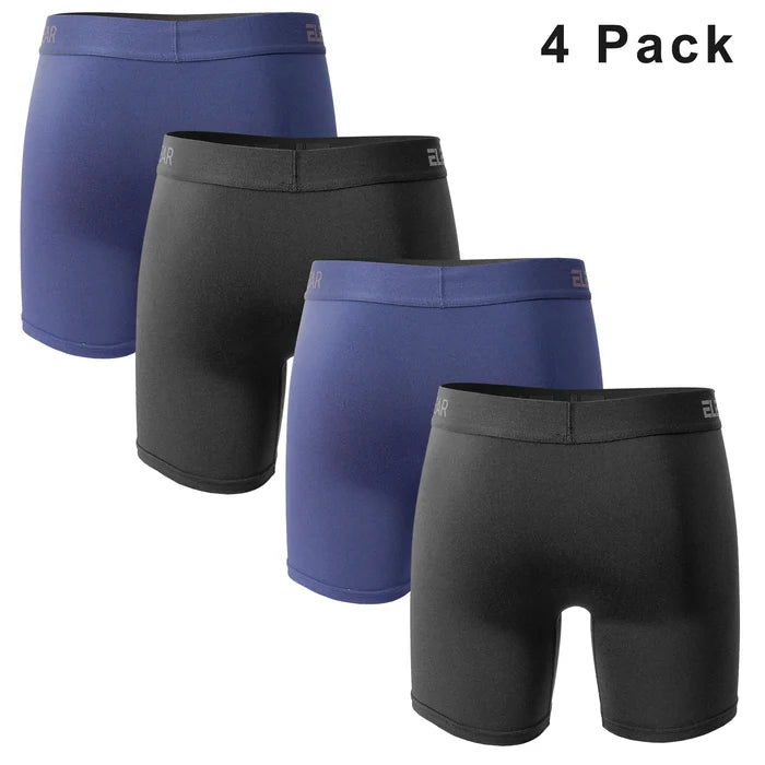 Four pack of breathable men's boxer shorts with opening, plus size, made by ShopHub NZ, shown in black fabric.