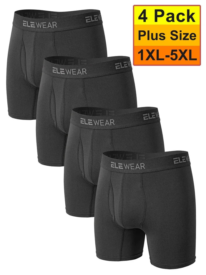 Four men's breathable boxer shorts in various sizes, shown in open boxershorts style, made by ShopHub NZ.