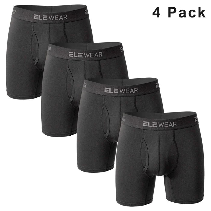Four men's breathable boxer shorts with opening from ShopHub NZ, showing comfortable fabric and functional design.
