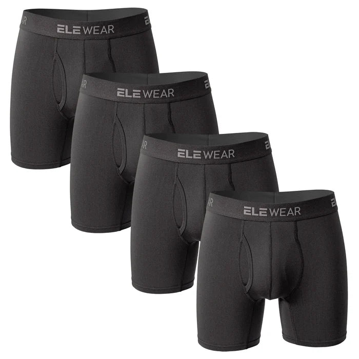 Four men's breathable boxer shorts with fly opening, made by ShopHub NZ, displayed on a neutral background.