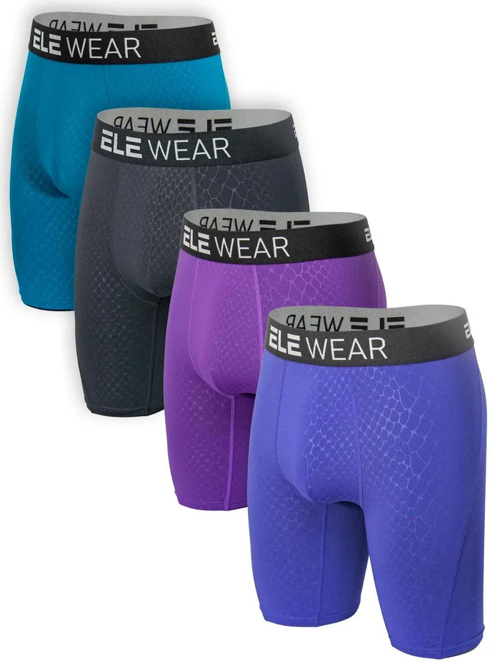 Four pairs of men's breathable boxer shorts in plus size, made by ShopHub NZ, laid flat showing various colors and elastic waistbands.