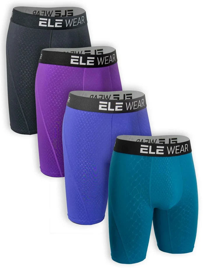 Four pairs of men's breathable boxer shorts in plus size, shown in various colors, made by ShopHub NZ.