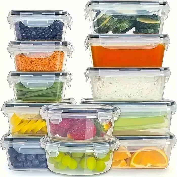 Four clear food storage containers with snap lids from ShopHub NZ, showing airtight containers for kitchen organization.
