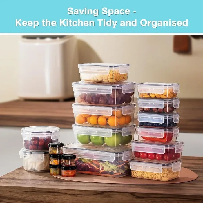 Set of four clear food storage containers with snap-on lids from ShopHub NZ, ideal for organizing kitchen pantry and fridge.