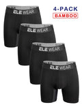 Set of four bamboo men's sports underwear boxer briefs in black, designed for athletic comfort and moisture-wicking performance.